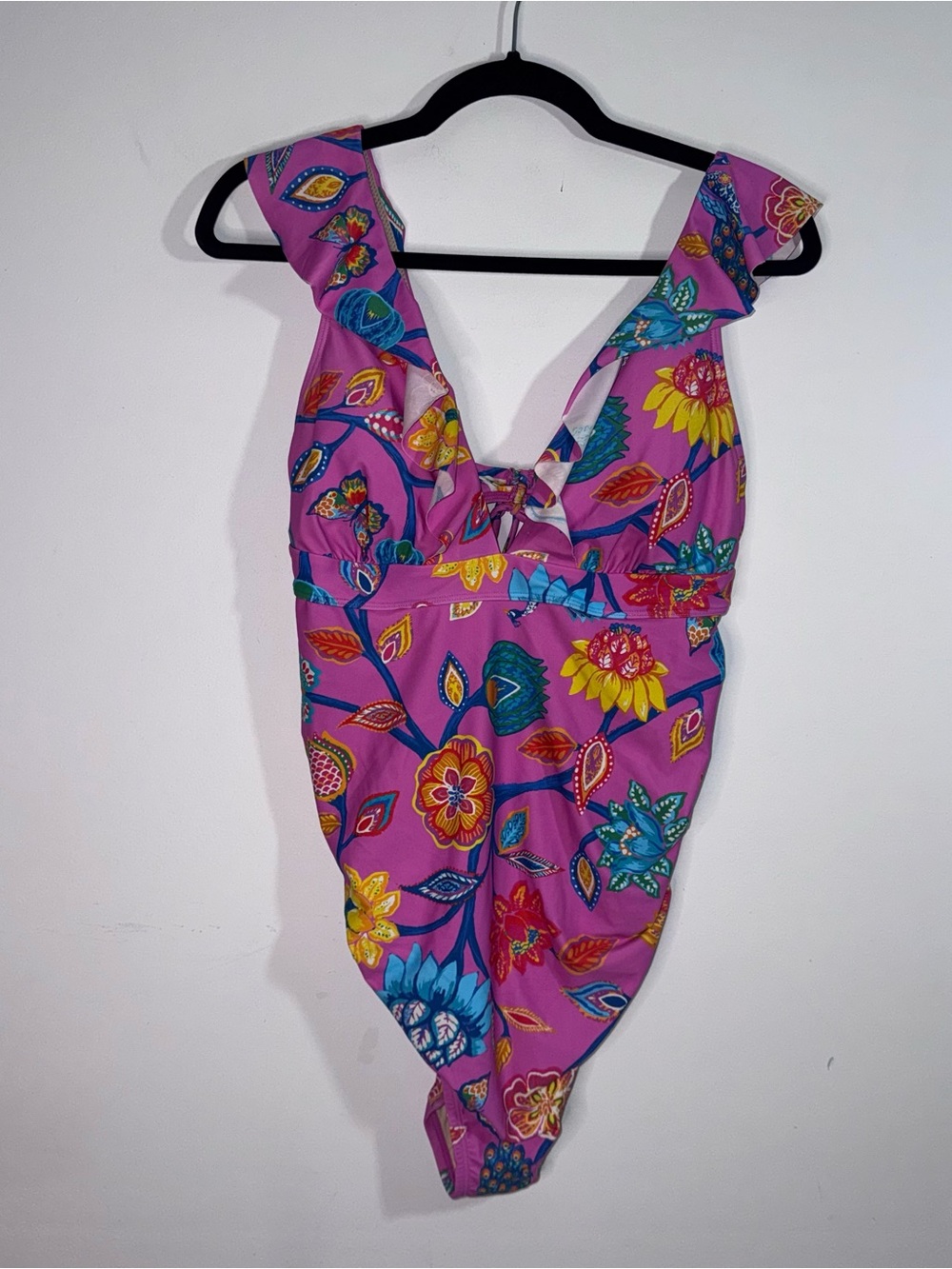 A Pea in the Pod M Pink Floral Ruffle One Piece Swimsuit Tie Back